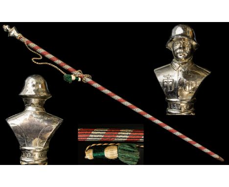 World War II Original Uniform Reserve Presentation Swagger Stick, The Aluminum Top / Cap Depicting The Images of a German Sol