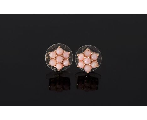 Pink Opal Flower Stud Earrings, each earring comprising seven round cut natural pink Peruvian opals, set in rose gold vermeil