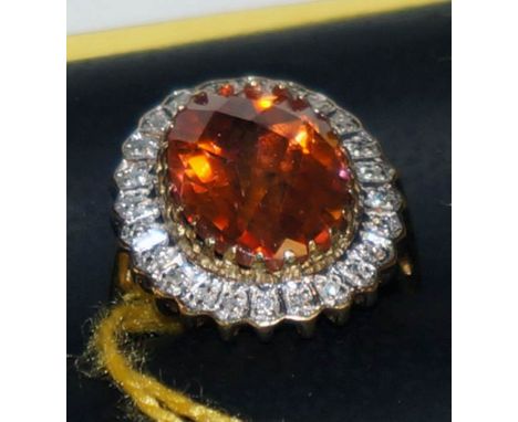 Gold fire opal and diamond cluster ring - Estimate £100 to £150