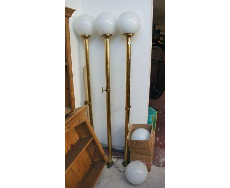 3 brass light fittings with domes to include spare domes