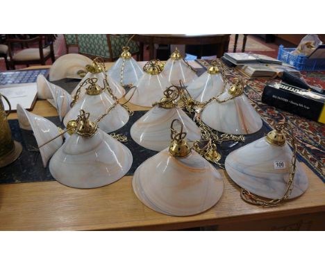 A collection of 14 glass light fittings
