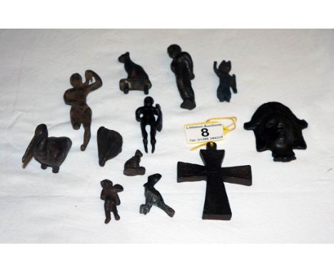 Collection of 12 early bronze figures etc