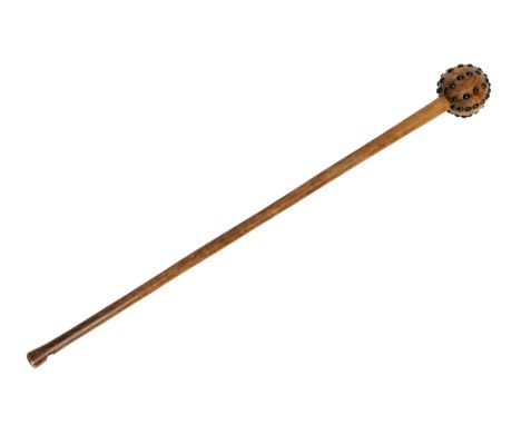 Zulu, wooden club, knobkerrie, with copper nails in the bulbous head. L. 79 cm. [1]