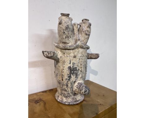 Fon, a large terracotta ritual pot with figures and phallus h. 60 cm. Private Dutch collection, collected between 1960-1980's