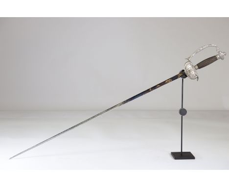 rapier sword, triangular blade, engraved, early 20th C., FrenchSizes: L. totale= 945mm L Lame= 810mm l lame= 16mmWeight (K): 
