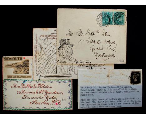 GB Covers and 1840 1d Black on cover. Entire from Portsmouth to London, plate 6, cat £775 on cover. 3 Margins though trimmed 