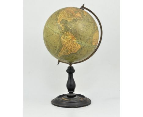 Geographica 8" globe, turned wooden base, height 37cm.