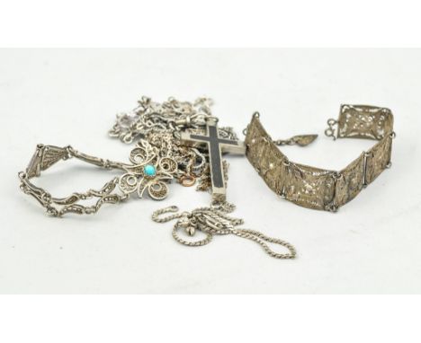 Silver bangle and charm bracelet.