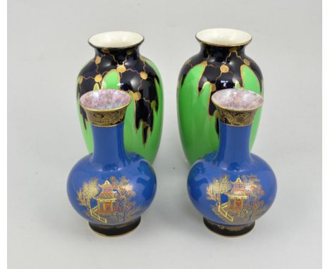 Regal ware Deco style shouldered vase, Glendeane pattern, 19cm, a pair of Regal ware Arras vases and a pair of Wilton ware bl