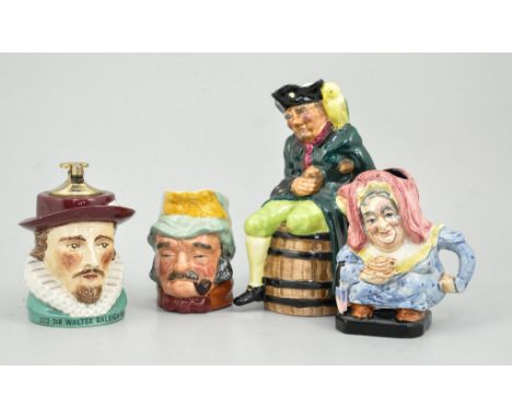 Carltonware character table lighter, Sir Walter Raleigh, 13cm, a Burleighware, Sairey Gamp and a collection of Staffordshire 