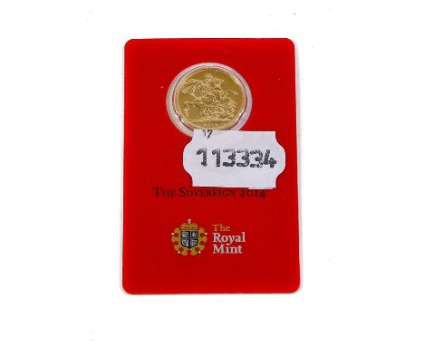 ♦Elizabeth II, Sovereign 2014, obv. Rank-Broadley portrait of the Queen, Pistrucci rev., encapsulated in Royal Mint plastic c