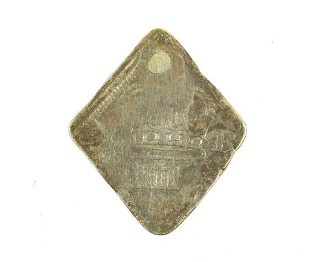♦Charles I, Newark Besieged Shilling 1645, struck on a rhombus-shaped flan from silver plate; obv. large second type arched c