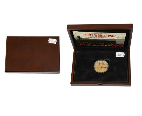 Isle of Man, Elizabeth II Gold Proof £5 2018 obv. Clark portrait of the Queen, rev. 1914 1918 THEIR NAME LIVETH FOREVER MORE 