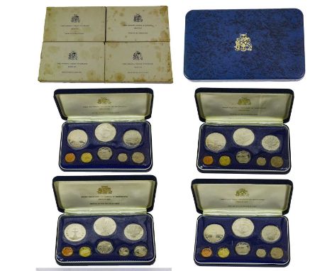 9 x Commonwealth Silver and Base Metal Proof Sets, to include: 4 x First National Coinage of Barbados 1973, 8-coin set from $