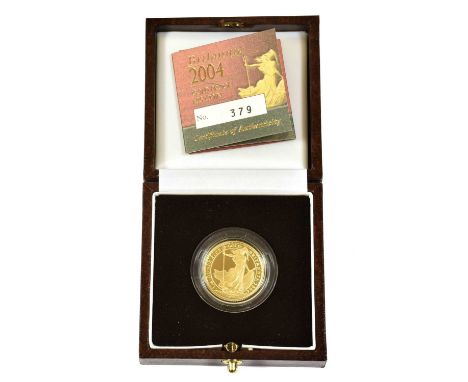 Elizabeth II, Gold Proof £25 (¼ oz) Britannia 2004, obv. Rank-Broadley portrait of the Queen, rev. Britannia standing with tr