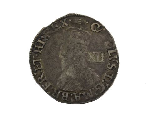 Charles I Shilling 1636-1638, Tower Mint under Charles I, mm tun on both sides, obv. •CAROLVS•D•G•NA•BR•FR•ET•HI•REX•, crowne