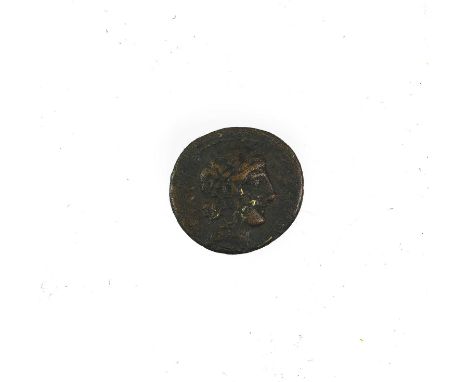 Roman Republic, 90BC Vibius Base Metal Denarius, obv. Apollo right, rev. Minerva in quadriga, with original ticket, darkly to
