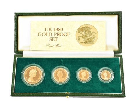 Elizabeth II, 4-Coin Gold Proof Set 1980, comprising £5, double sovereign, sovereign and half sovereign, obv. Machin portrait