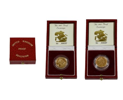 ♦Elizabeth II, Proof Sovereign 1985, Maklouf portrait of the Queen, Pistrucci rev., with certificate of authenticity, encapsu