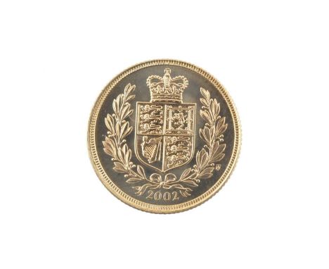 ♦Elizabeth II, Sovereign 2002, Rank-Broadley portrait of the Queen, rev. Golden Jubilee crowned shield of arms by Timothy Noa
