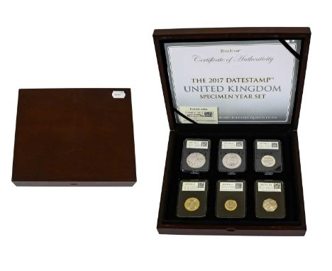 The 2017 DateStamp UK Specimen Year Set, 6-coin set comprising: £5 '1000th Coronation of King Canute', £5 'Centenary of the H