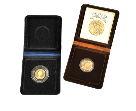 2 x Elizabeth II, Proof Sovereigns: 1979 (lacking certificate) and 1981, obv. Machin portrait of the Queen, rev. Pistrucci, i