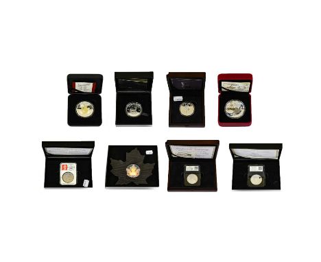 8 x Silver Proof Coins, to include: Canada, Elizabeth II Silver Proof $20 2016, 'Canada's Colourful Maple Leaf', formed as a 