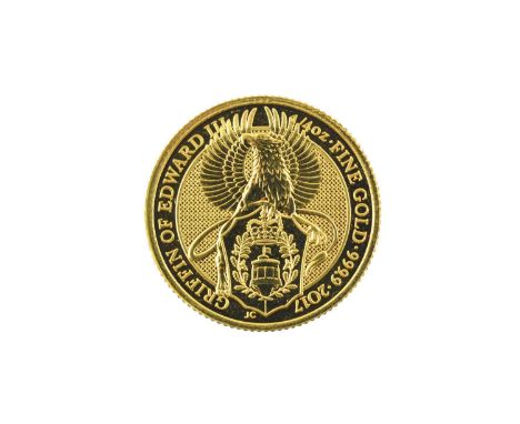 ♦Gold Bullion Quarter Ounce Griffin of Edward III, issued by the Royal Mint in the heraldic series ‘The Queen’s Beasts;’ obv.