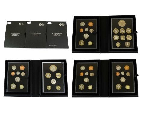 3 x UK Proof Coin Sets, to include: 2014 Collector Edition, 14-coin set comprising commemorative issue £5 'Anniversary of Que