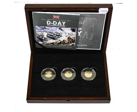 Guernsey, Elizabeth II Gold Proof £1 3-Coin Set, '1944 - The Normandy Landings - 2019 75th Anniversary 24 Hours of D-Day', ob