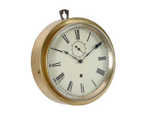 A VICTORIAN BRASS MARITIME BULKHEAD TIMEPIECE WITH SUBSIDIARY SECONDS UNSIGNED, SECOND HALF OF THE 19th CENTURYThe rectangula