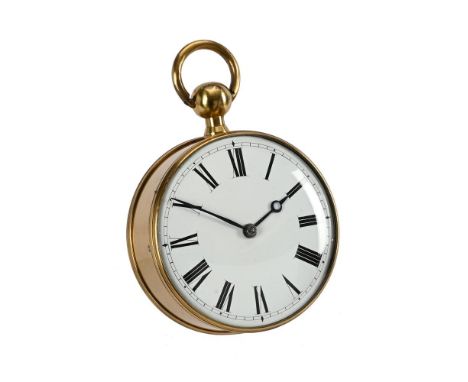 A VICTORIAN LACQUERED BRASS PORTABLE TIMPIECE WITH UNUSUAL CHRONOMETER-TYPE DETACHED ESCAPEMENTUNSIGNED, MID 19th CENTURYThe 