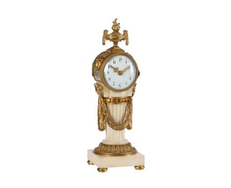 A FRENCH LOUIS XVI STYLE GILT BRASS AND WHITE MARBLE SMALL DESK TIMEPIECETHE CASE STAMPED FOR BOIN TABURET, PARIS, CIRCA 1900