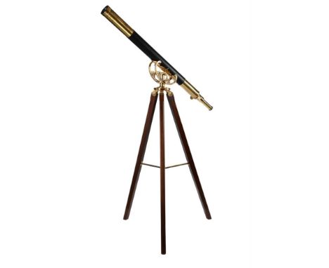 A LACQUERED BRASS AND MAHOGANY FLOOR-STANDING THREE-INCH REFRACTING TELESCOPER. AND J. BECK LIMITED, LONDON, LATE 20th CENTUR