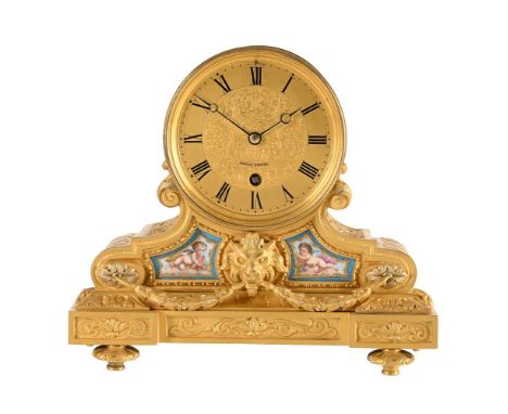 A RARE FRENCH SEVRES STYLE PORCELAIN INSET ORMOLU MANTEL TIMEPIECE OF ONE-YEAR DURATIONACHILLE BROCOT, PARIS, CIRCA 1875The c