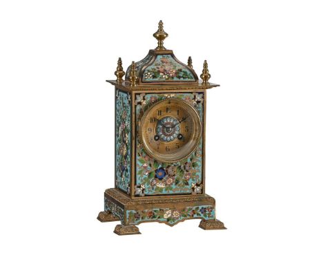 A FRENCH GILT BRASS AND CLOISONNE ENAMEL MANTEL CLOCKVINCENTI ET CIE, PARIS, CIRCA 1900The circular eight-day gong striking m