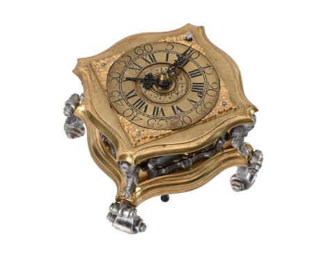 A PRUSSIAN GILT AND SILVERED BRASS HORIZONTAL TABLE CLOCK WITH PUSH-BUTTON REPEAT AND ALARMFR. SIEDE, DARKEHM, THIRD QUARTER 