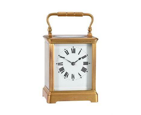 A FRENCH GILT BRASS CARRIAGE CLOCK OF SQUAT PROPORTIONSCOUAILLET FRERES, SAINT-NICHOLAS-D' ALIERMONT, EARLY 20th CENTURYThe e