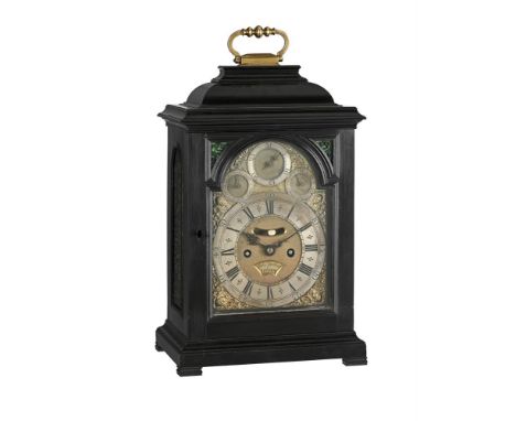 Y&nbspA FINE GEORGE I EBONY TABLE CLOCK WITH PULL-QUARTER REPEAT ON SIX BELLSJOHN GORDON, LONDON, CIRCA 1725The six pillar tw