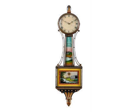AN AMERICAN FEDERAL MAHOGANY BANJO WALL TIMEPIECE WITH CONTINUOS FAMILY PROVENANCE SINCE 1827SAMUEL WHITING, CONCORD, EARLY 1