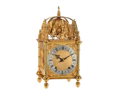 A BRASS QUARTER-STRIKING LANTERN MANTEL CLOCKTHE MOVEMENT BY WINTERHALDER AND HOFFMEIER, SCHWAERZENBACH, LATE 19th CENTURYThe