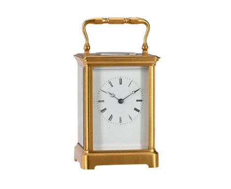 A FRENCH GILT BRASS CARRIAGE CLOCKPROBABLY BY JULES BRUNELOT, PARIS, LATE 19th CENTURYThe two train eight-day gong striking m