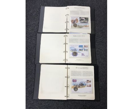 Three albums of first day cover stamps and coins - The History of World War II.  (3) 