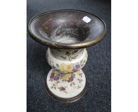 An antique pottery and brass lamp base 