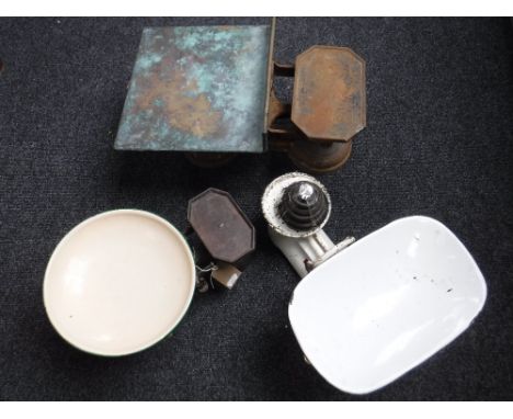 Three sets of antique kitchen scales (one with weights) 