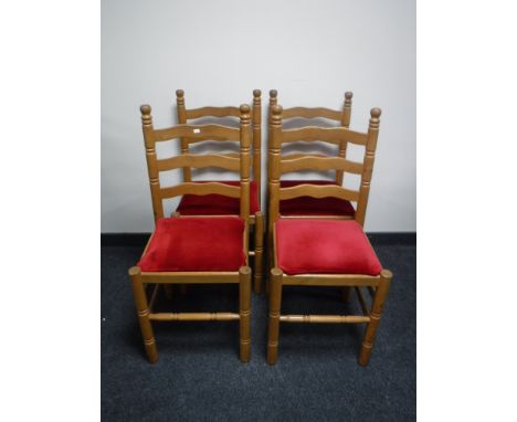 Four pine ladder back kitchen chairs 