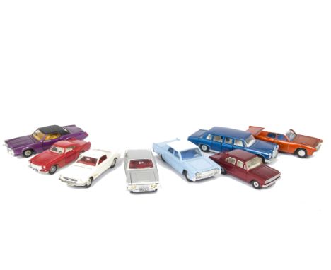 1960s-70s Dinky Toy Cars, 116 Volvo 1800S, 161 Ford Mustang, 128 Mercedes-Benz 600, 151 Vauxhall 101, Ford Zodiac, 170 Lincol