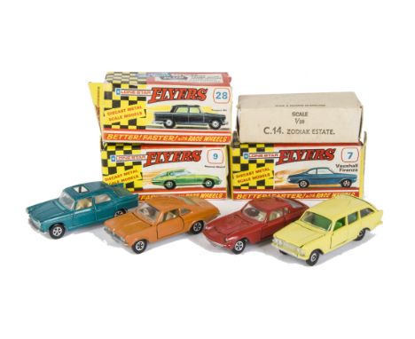 A Lone Star Flyers 7 Vauxhall Firenza, orange body, light brown interior, 9 Maserati Mistral, red body, 28 Peugeot 404, metal
