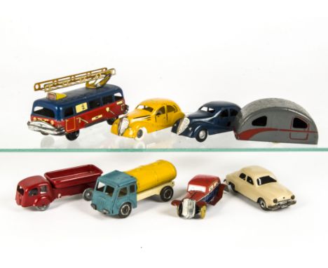 French Tinplate Toys, including JEP Tipper Truck, CIJ Renault Viva Grand Sport, two examples, one with clockwork motor, Carav