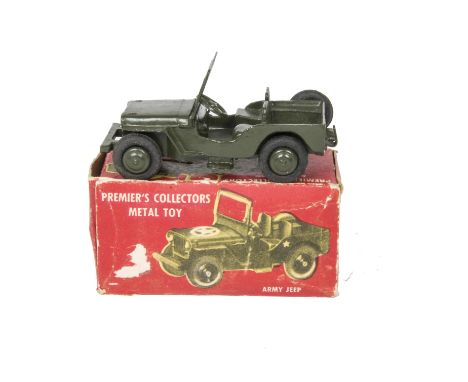 Premier's Collectors Metal Toy (Japan) #138 Army Jeep, copy of the Dinky Toys 25y/405 Universal Jeep, olive drab body and hub